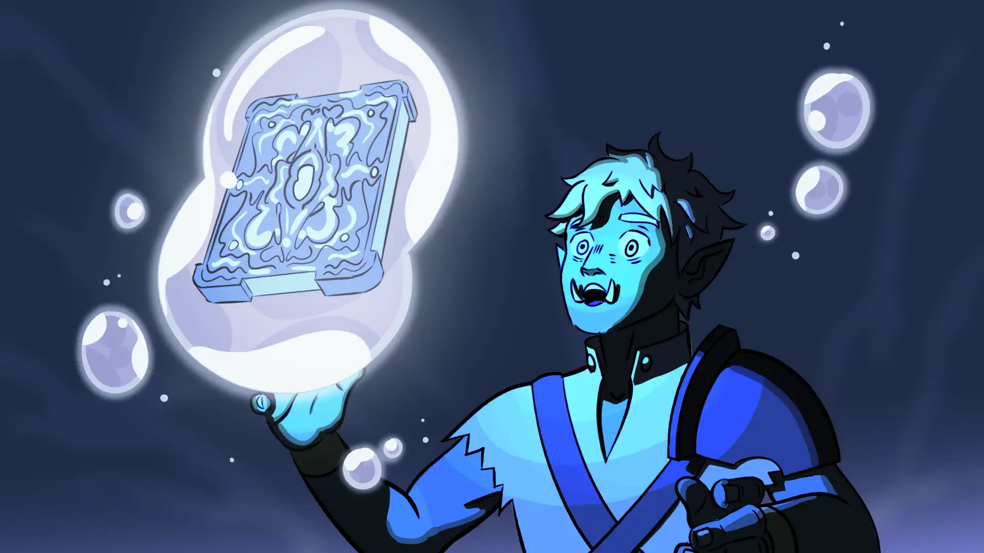 Artwork of the main character obtaining the water spell